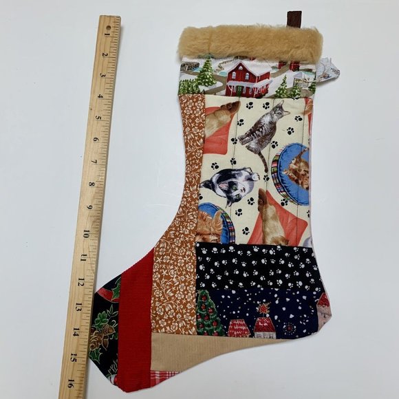 Christmas Stocking Kittens  Quilted Patchwork Fabric Cat   NEW 16” Handmade - Picture 4 of 4